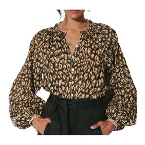Cleobella Organic Cotton Alicia Leopard Block Print Blouse Sz XS NWT Lightweight